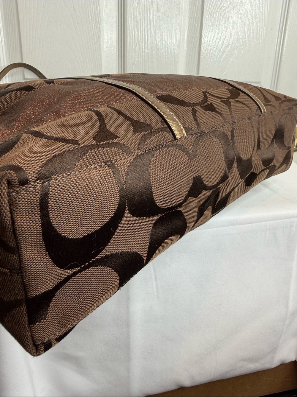 COACH SIGNATURE STRIPE TOTE BAG, METALLIC BRONZE STRIPE - Picture 5 of 16